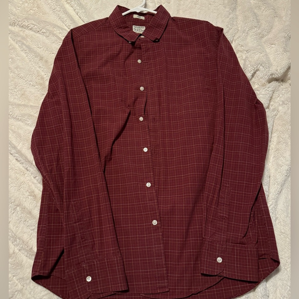 J. Crew Men’s Long Sleeve Slim Red Plaid Button Down Dress Shirt - Picture 1 of 3